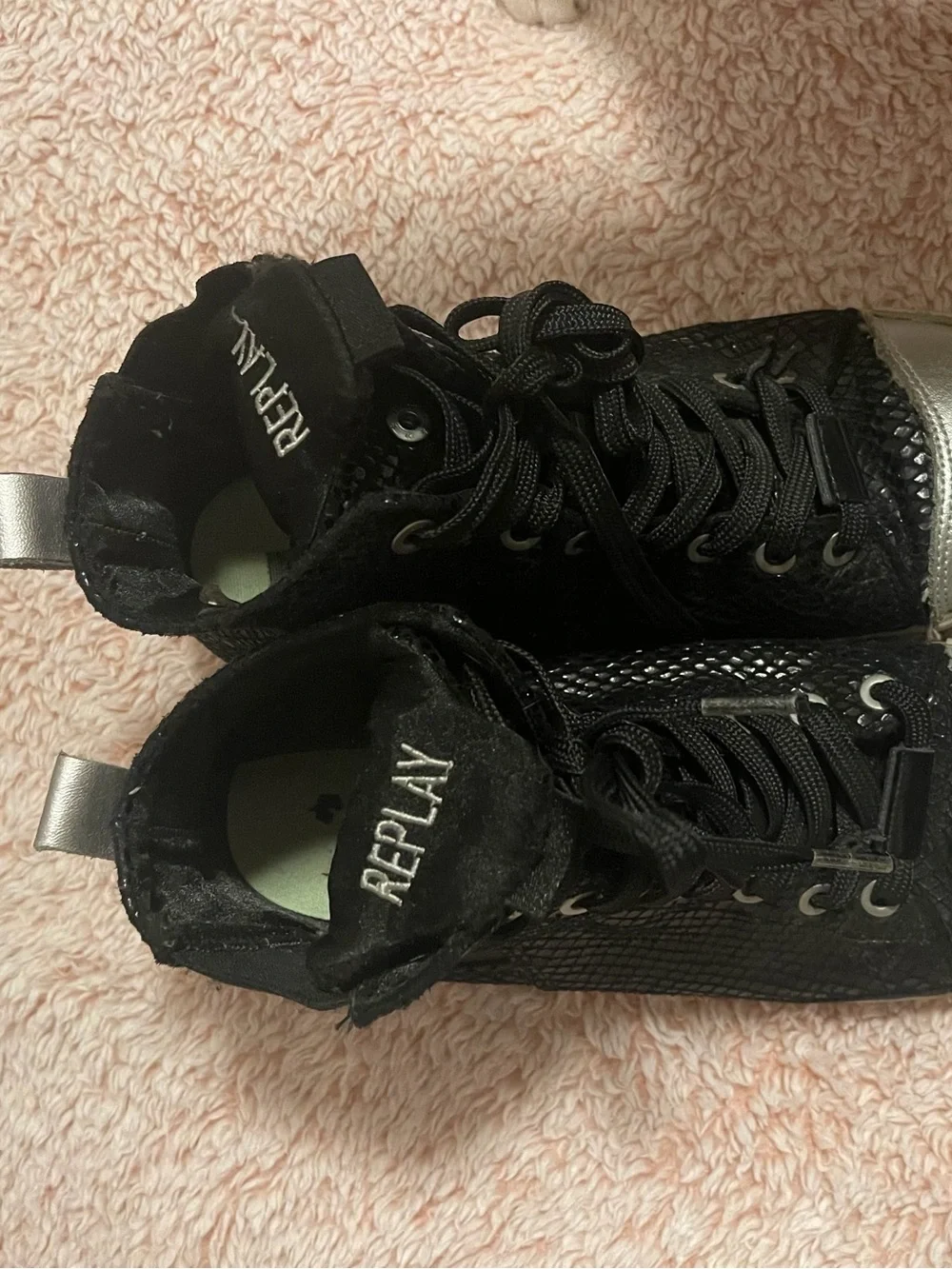 Replay Black High-Top Sneakers with Silver Toe Cap